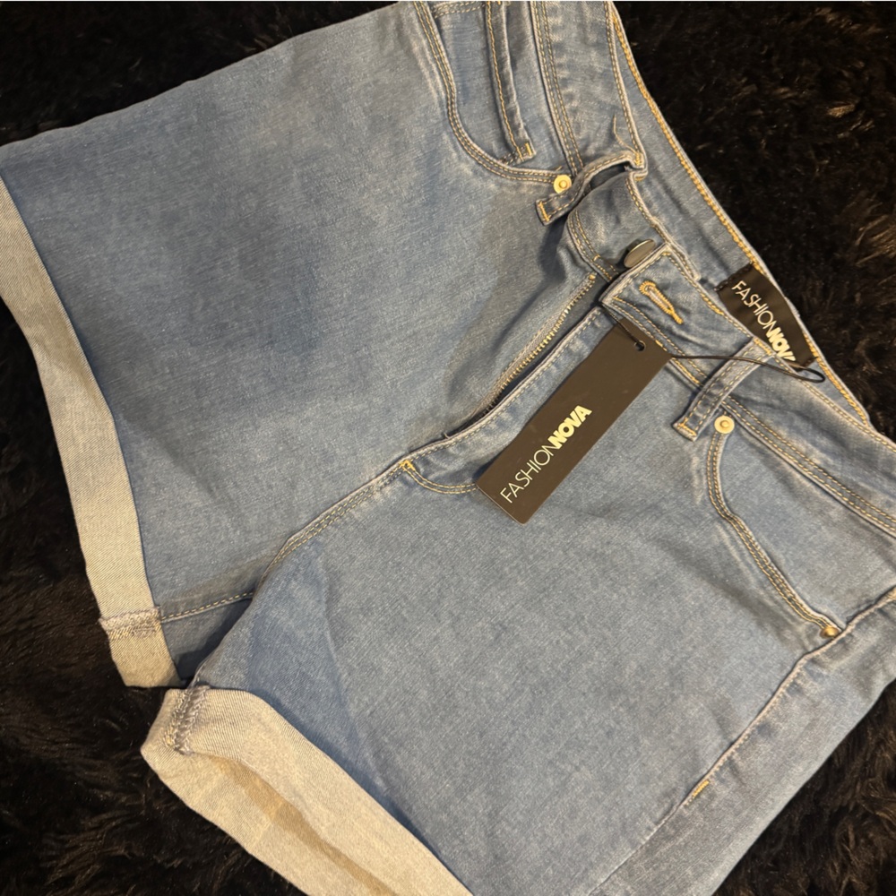 Denim medium wash cuffed shorts